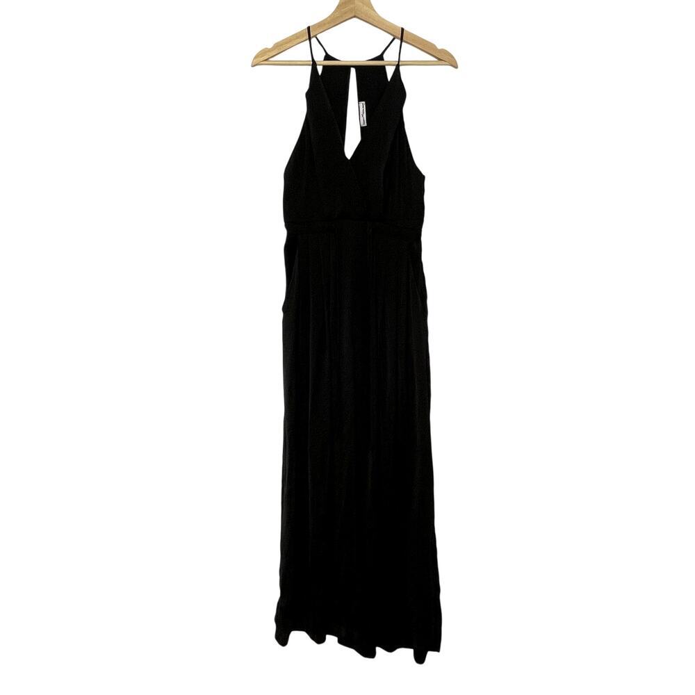 Dainty Hooligan full length black jumpsuit open back halter deep-v pockets M